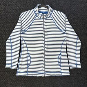 Tommy Bahama Full Zip Sweatshirt Womens M Blue White Striped Mock Neck Stretch